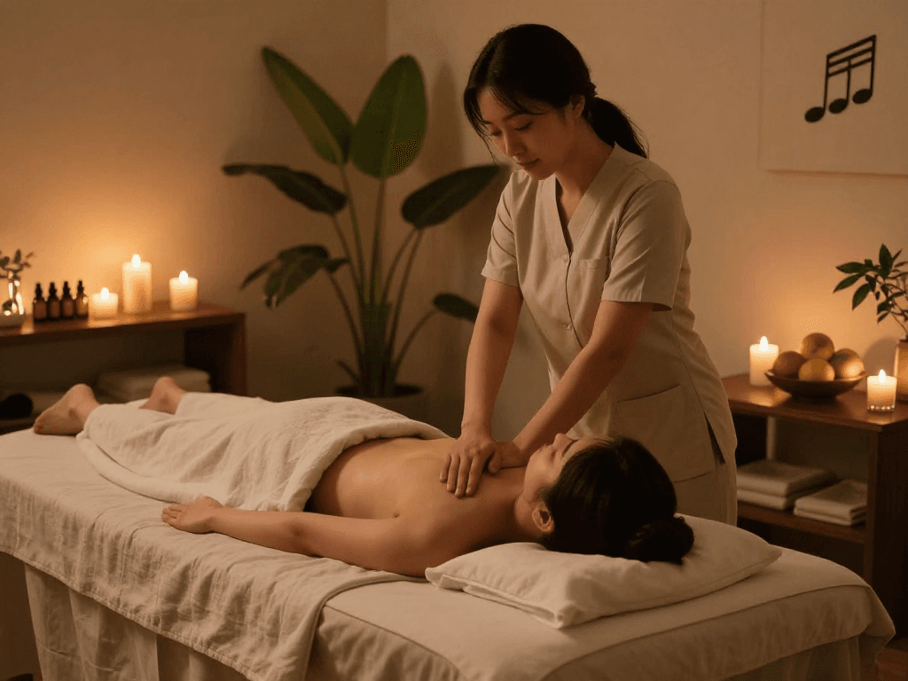 Relaxing 강동구출장마사지 session in a tranquil wellness studio with soothing ambiance.