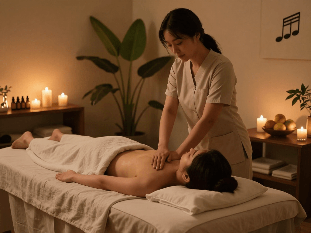 Relaxing 강동구출장마사지 session in a tranquil wellness studio with soothing ambiance.