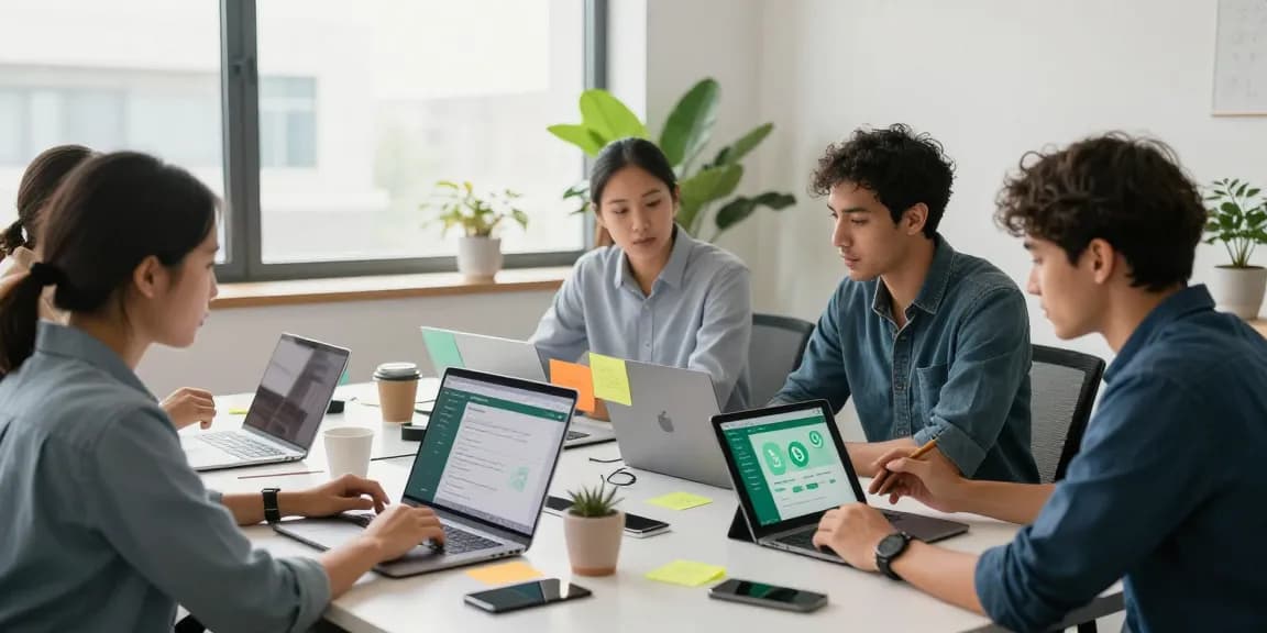Team collaborating on WhatsApp網頁版 features in a modern workspace