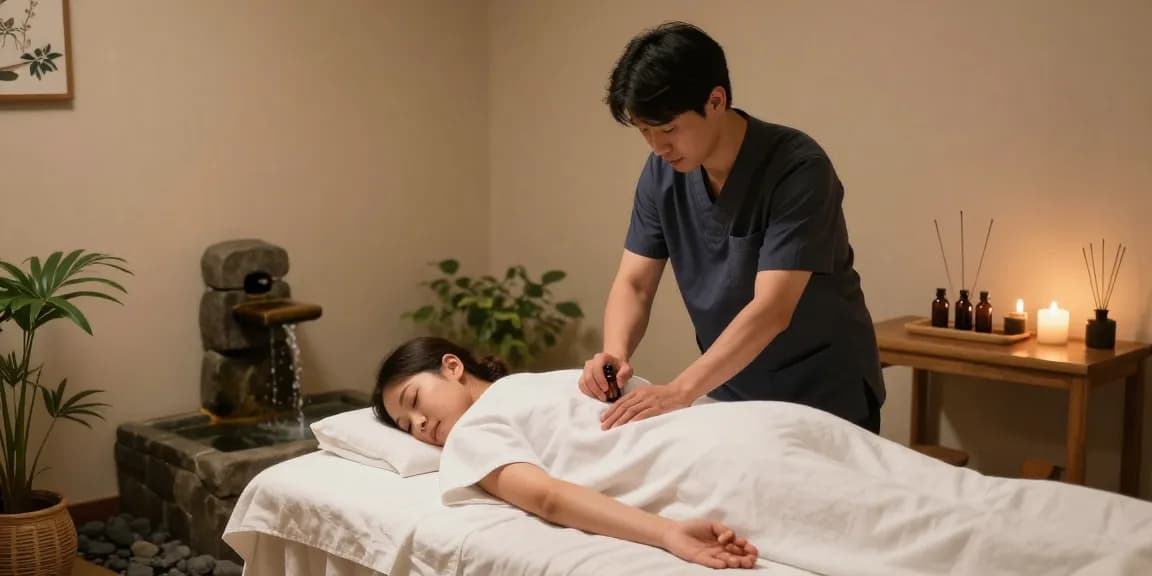 편안한 제주마사지 스파에서 남성 관리사가 고객에게 마사지를 제공하는 모습