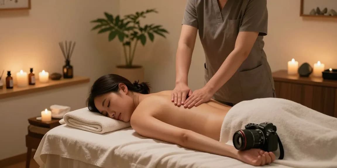 진주마사지 치료실에서 편안한 마사지 중인 모습, 아늑한 분위기와 함께.