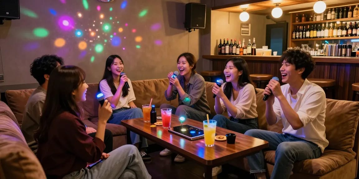 인천쓰리노에서 즐거운 친구들과 함께 노래하는 모습의 생생한 장면