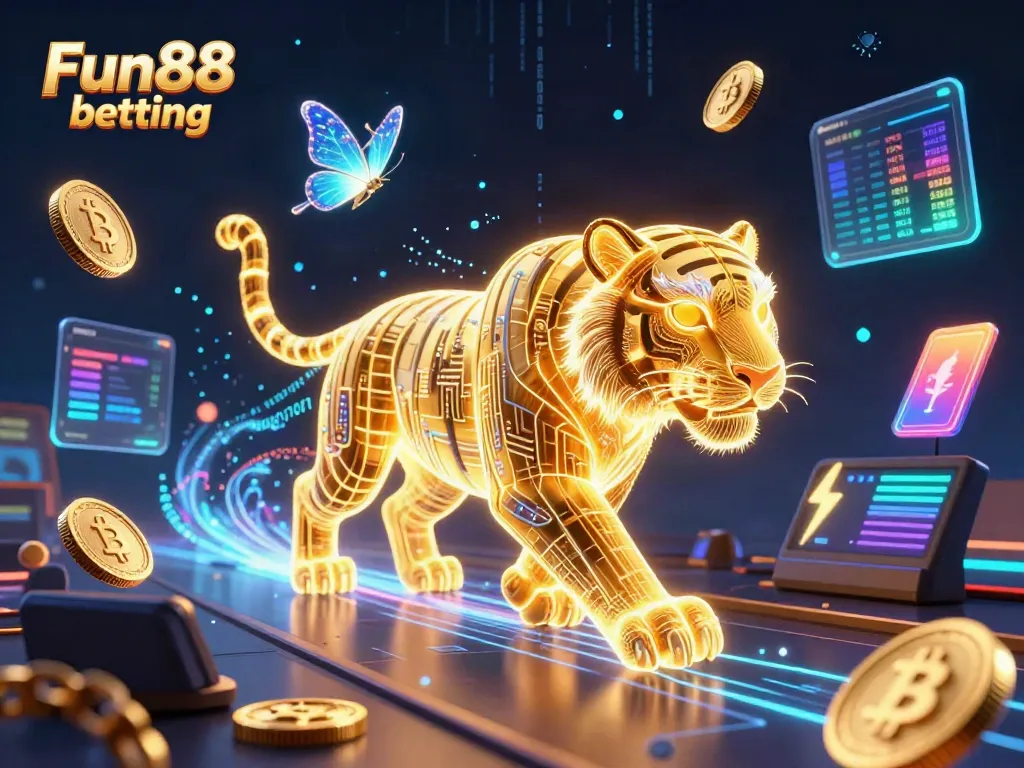 Experience Fun88 betting in a vibrant digital casino scene featuring neon elements and cryptocurrencies.