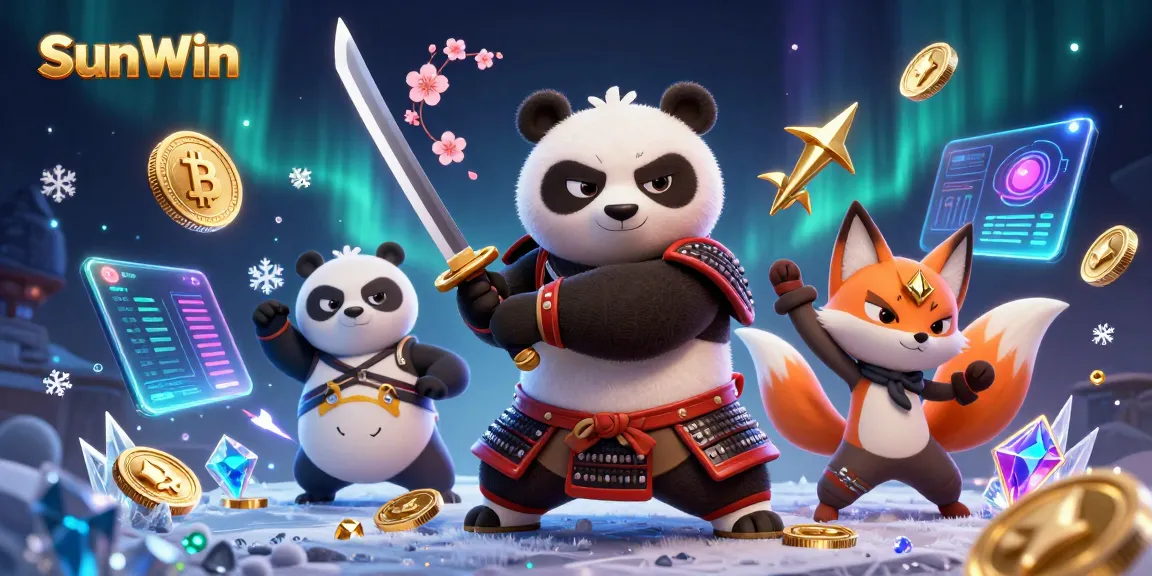 Experience thrilling gameplay at SunWin with samurai panda and ninja fox amidst vibrant gaming elements.