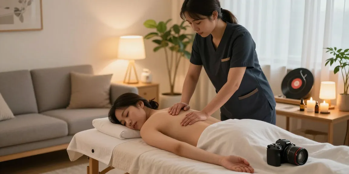 의정부출장마사지 중인 치료사와 편안한 마사지 테이블, 아늑한 분위기 연출