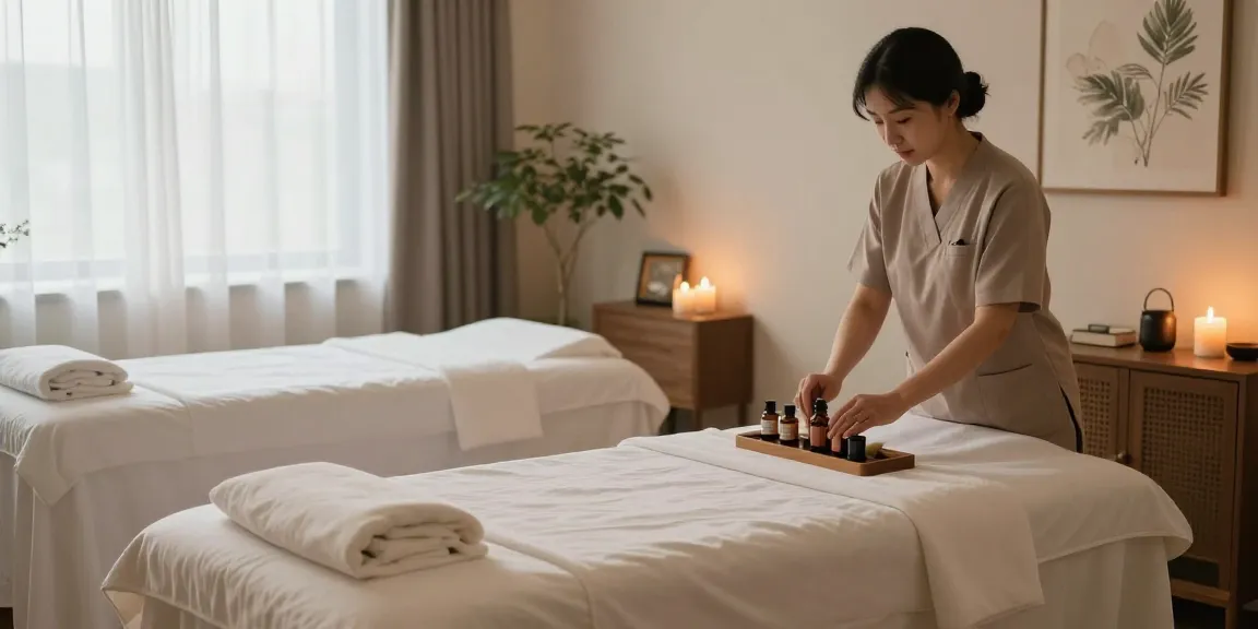 하남출장마사지 session setup in a serene spa room with calming elements and inviting atmosphere.