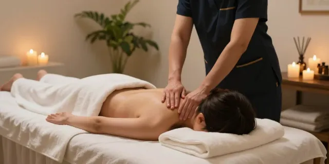 Soothing atmosphere during 영등포출장안마 session with essential oils and soft lighting.