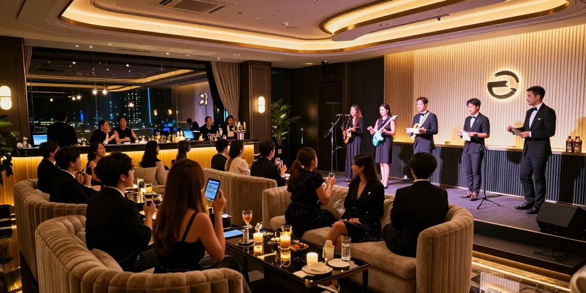 강남 쩜오에서의 고급스러운 엔터테인먼트 공간, 세련된 분위기와 고객들이 즐기는 모습.