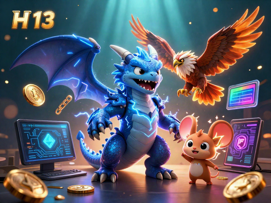 Experience the thrill of H 13 with vibrant dragons and crypto elements in this immersive casino scene.