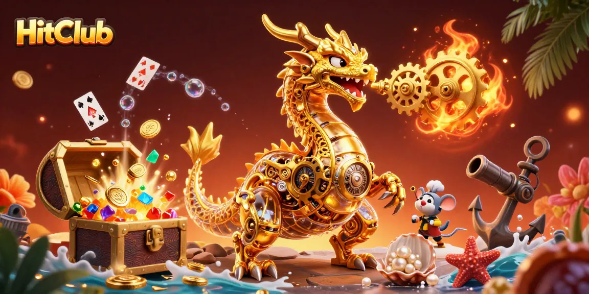 Experience thrilling gameplay at HitClub with a dynamic scene of a golden dragon and treasure!