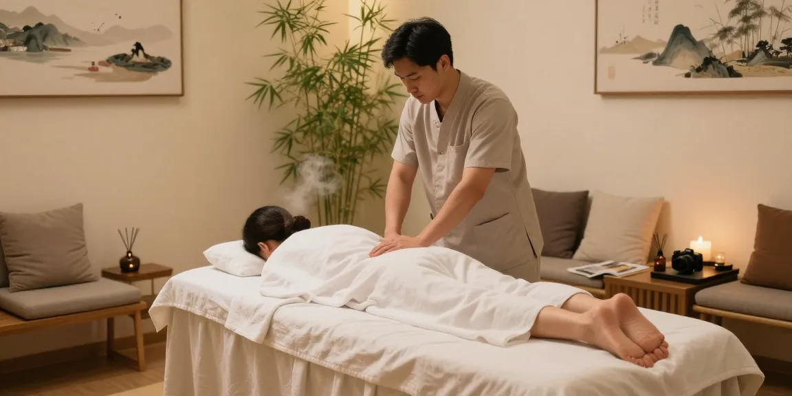 전주마사지 시술을 받고 있는 남성 고객과 마사지 테라피스트의 편안한 모습
