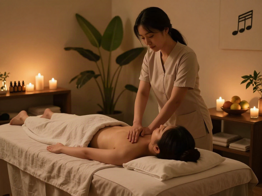 Relaxing 강동구출장마사지 session in a tranquil wellness studio with soothing ambiance.
