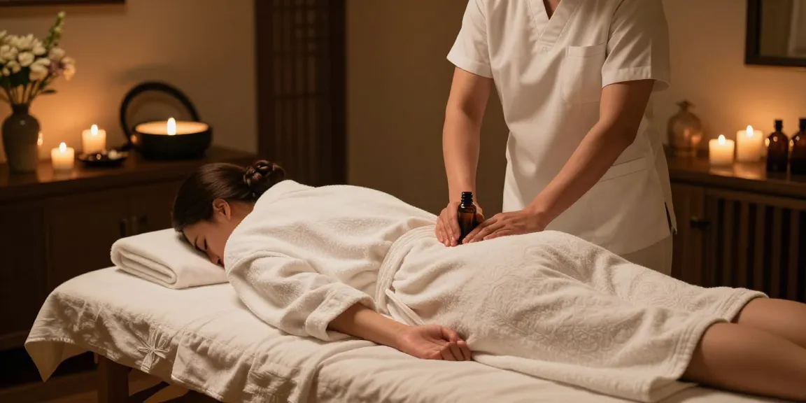 안양출장안마를 위한 고급스러운 마사지 치료 장면, 아늑한 호텔 방에서 준비하는 관리사와 편안한 분위기