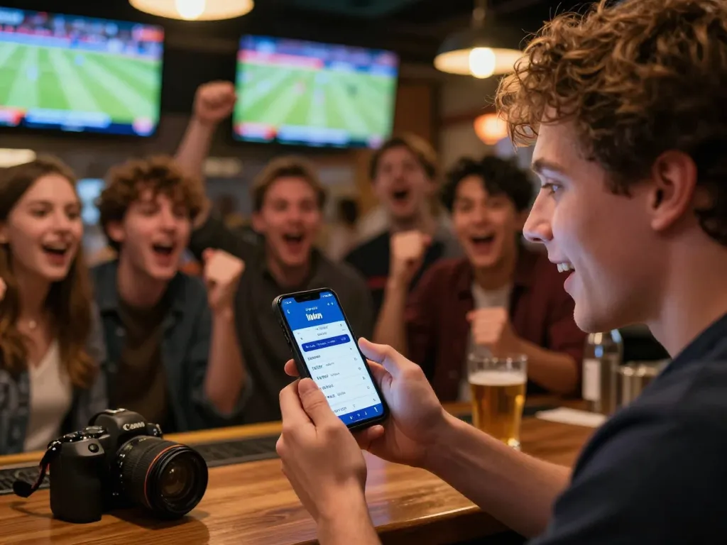 Betting with llwin app actively engaging in a dynamic sports bar atmosphere.