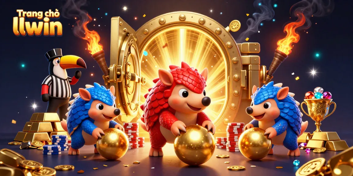 Engage in action at Trang chủ llwin with a dynamic scene of pangolins bowling through poker chips, surrounded by vibrant casino elements.