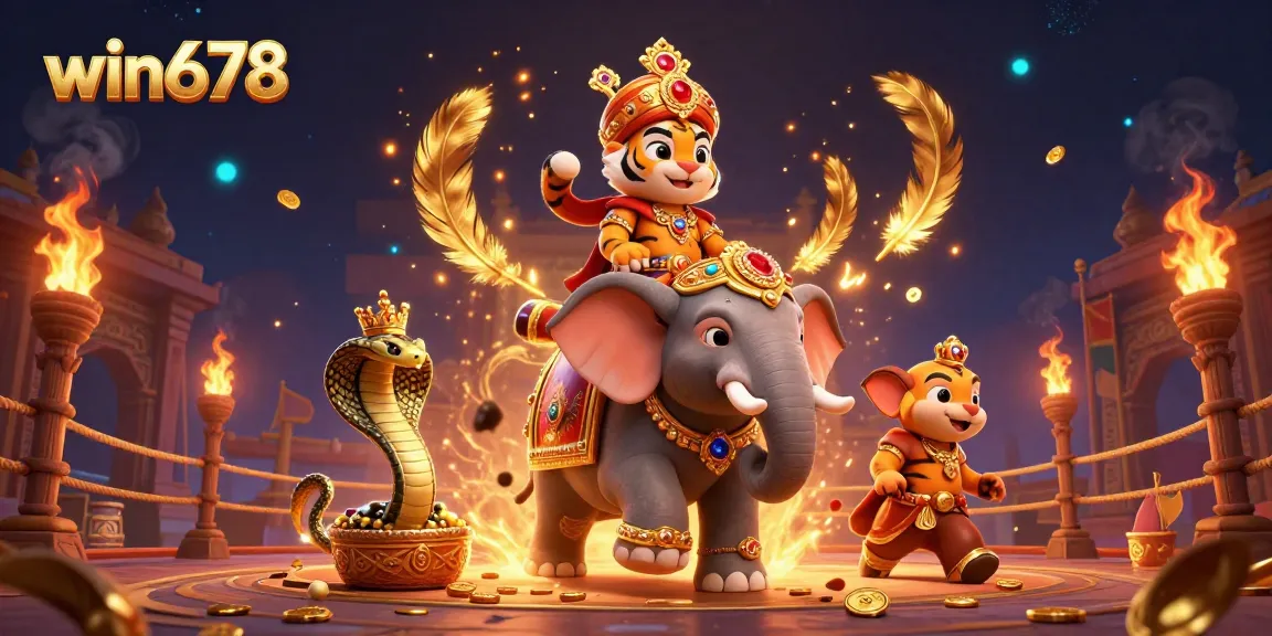 Experience thrilling wins with win678 casino's vibrant 3D cartoon scene featuring unique characters.