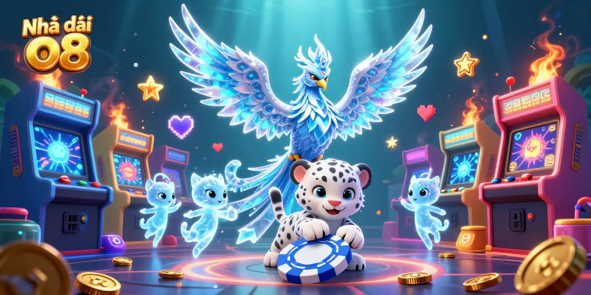 Engage with Nhà cái o8 in a vividly illustrated casino scene blending ice fantasy with vibrant gaming elements.