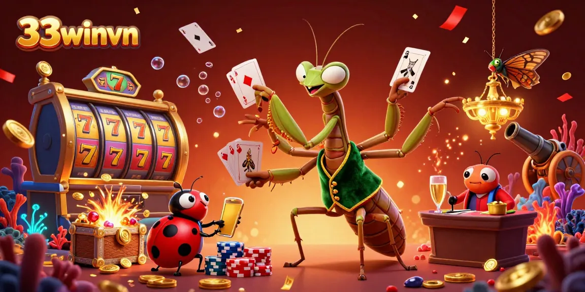 Experience thrilling gameplay at 33winvn with a 3D mantis dealer and vibrant casino elements.