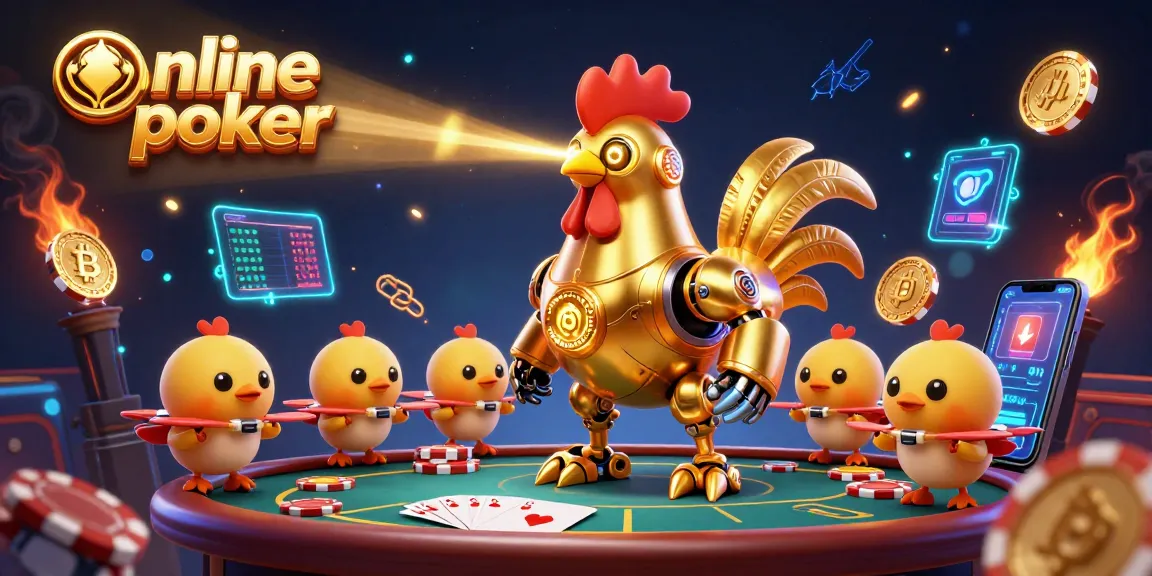 Engage in online poker excitement with dynamic characters and crypto elements in this vivid 3D illustration.